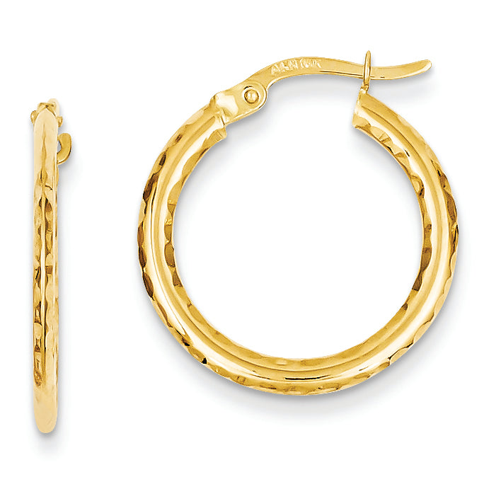 14K Gold Diamond Cut Hollow Hoop Earrings