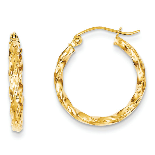 14K Gold Twist Hollow Hoop Earrings