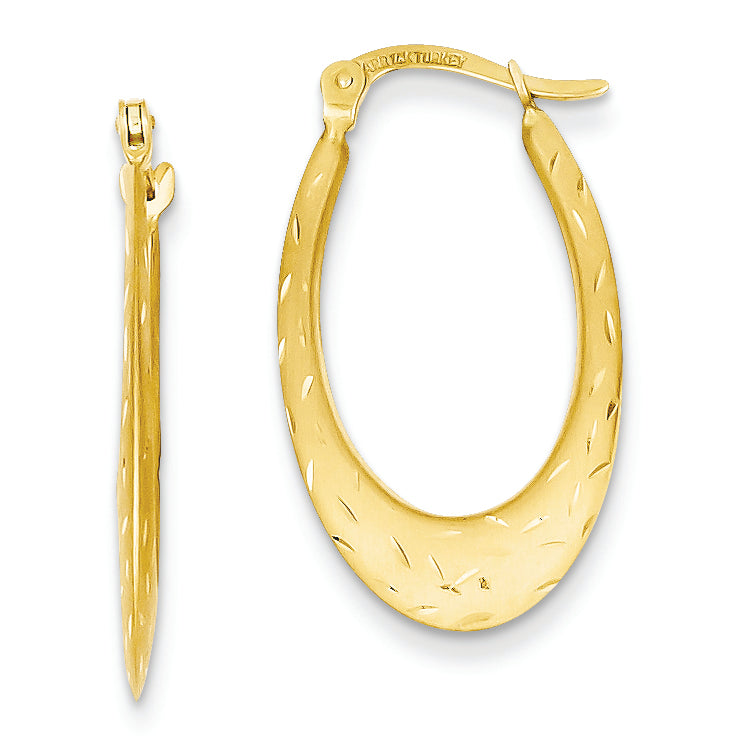 14K Gold Brushed Diamond Cut Hoop Earrings