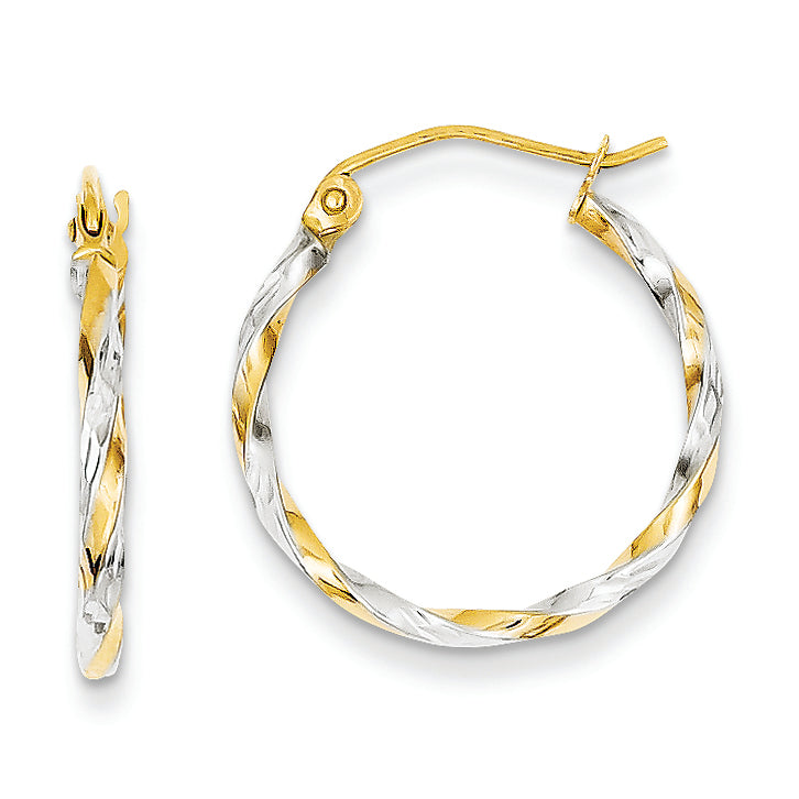 14K Gold & Rhodium Hollow Twisted Hoop Earrings