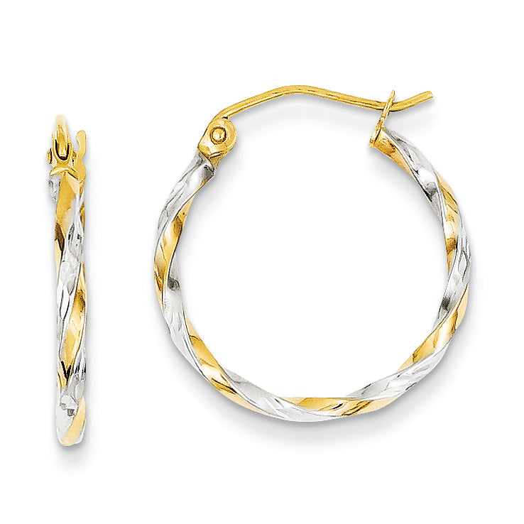 14K Gold Two-tone Textured Hoop Earrings