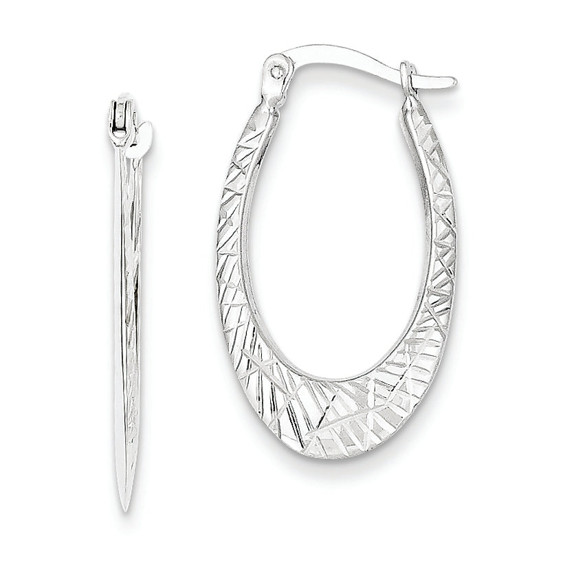 14K White Gold Diamond Cut Hoop Earrings