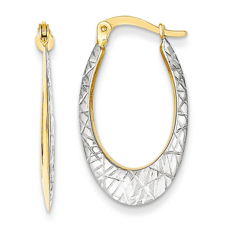 14K Gold & Rhodium Diamond Cut Hollow Hoop Earrings