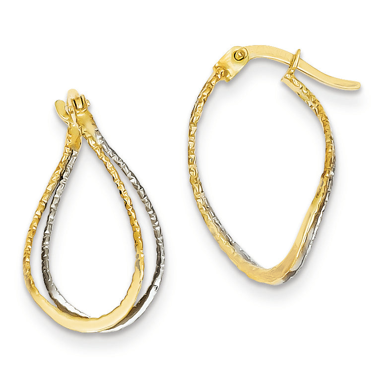 14K Gold Two-tone Textured Hoop Earrings