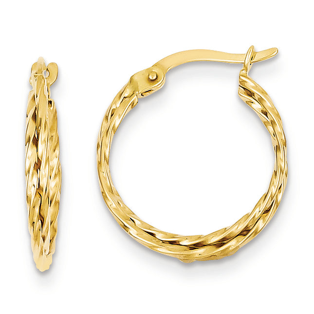 14K Gold Polished Textured Hoop Earrings