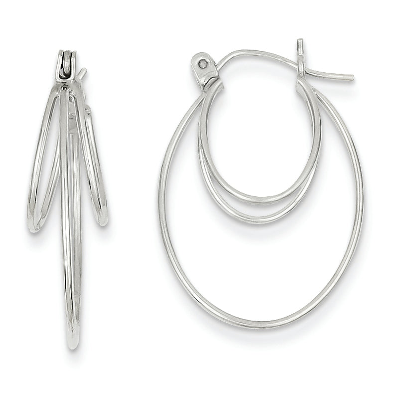 14K White Gold Polished Oval Hoop Earrings