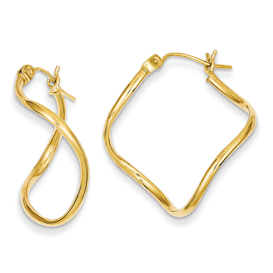 14K Gold Polished Twisted Square Hoop Earrings