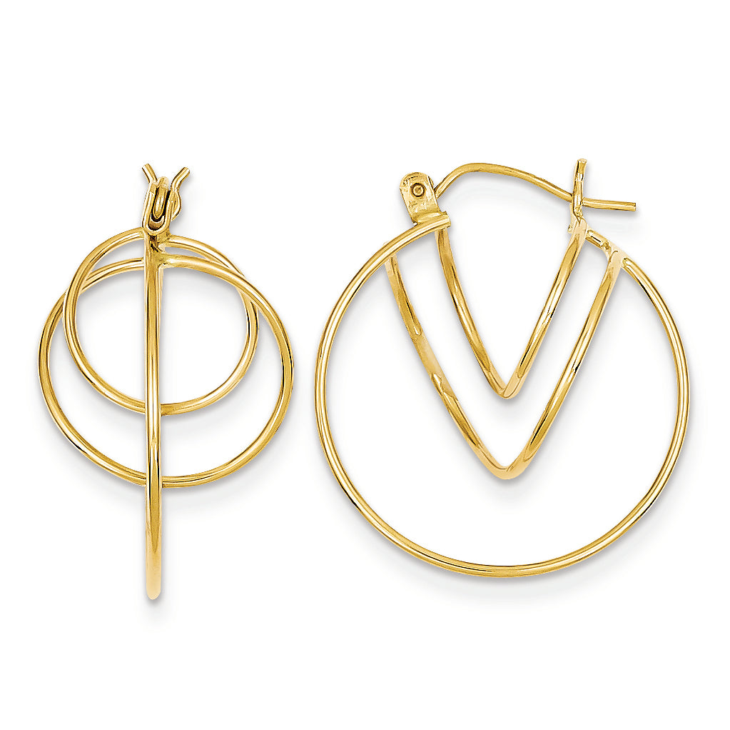 14K Gold Polished Twisted Circles Hoop Earrings