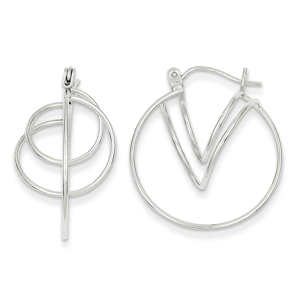 14K White Gold Polished Twisted Circles Hoop Earrings