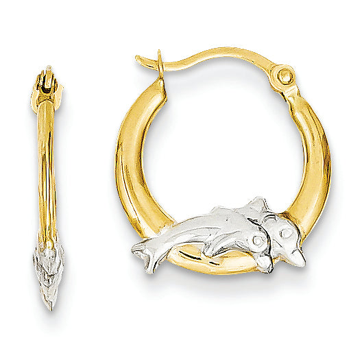 14K Gold & Rhodium Dolphin Hoop Earrings