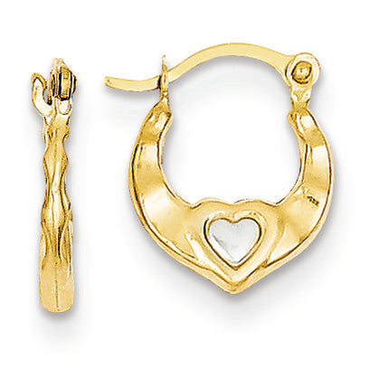 14K Gold & Rhodium Heart Hollow Hoop Earrings