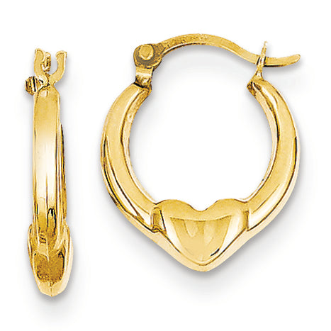 14K Gold Hollow Heart Hoop Earrings