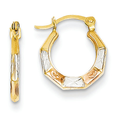 14K Gold & White and Rose Rhodium Hoop Earrings
