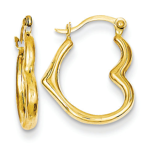 14K Gold Heart Shaped Hollow Hoop Earrings