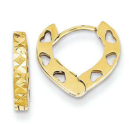 14K Gold Diamond Cut Heart Hoop Earrings