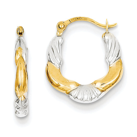 14K Gold & Rhodium Hollow Scalloped Hoop Earrings