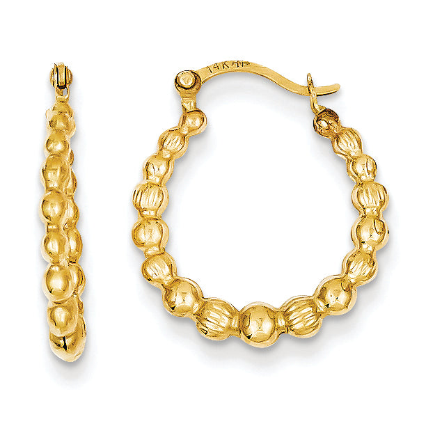 14K Gold Beaded Hoop Earrings