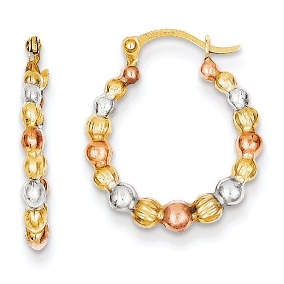14K Gold & White and Rose Rhodium Beaded Hoop Earrings