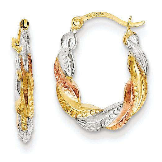 14K Gold & White and Rose Rhodium Hollow Scalloped Hoop Earrings