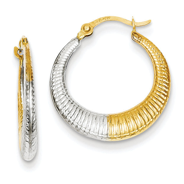 14K Gold & Rhodium Hollow Scalloped Hoop Earrings