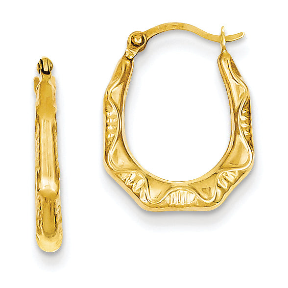 14K Gold Hollow Oval Hoop Earrings