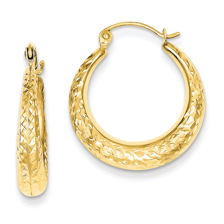 14K Gold Diamond Cut Hollow Hoop Earrings