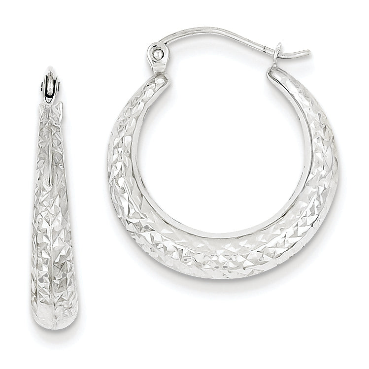 14K White Gold Diamond Cut Hollow Hoop Earrings