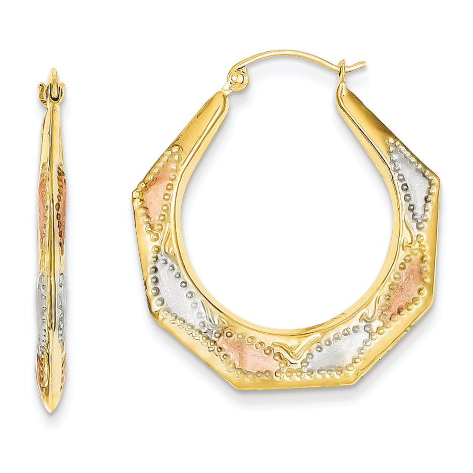 14K Gold & White and Rose Rhodium Hollow Hoop Earrings