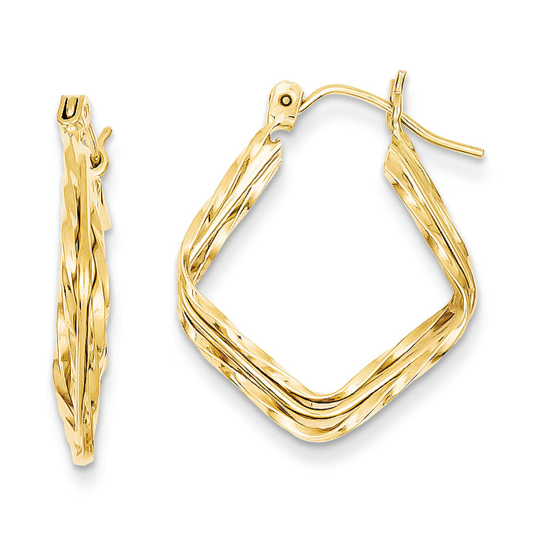 14K Gold Polished and Twisted Square Hoop Earrings