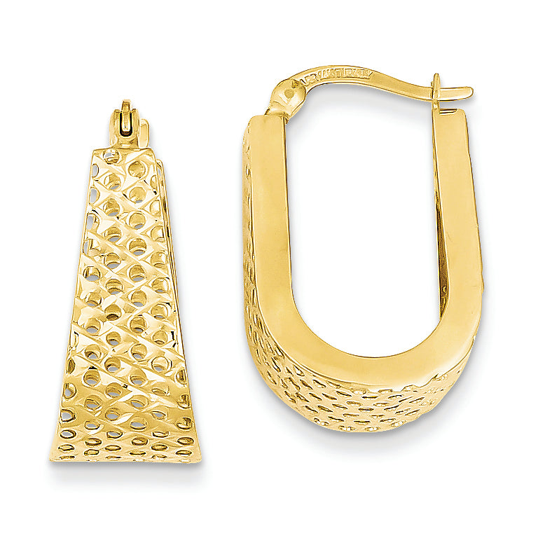 14K Gold Fancy Diamond-cut Hoop Earrings