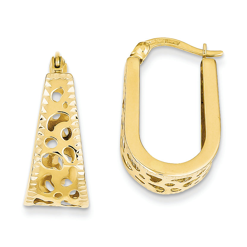 14K Gold & Rhodium Fancy Diamond-cut Hoop Earrings