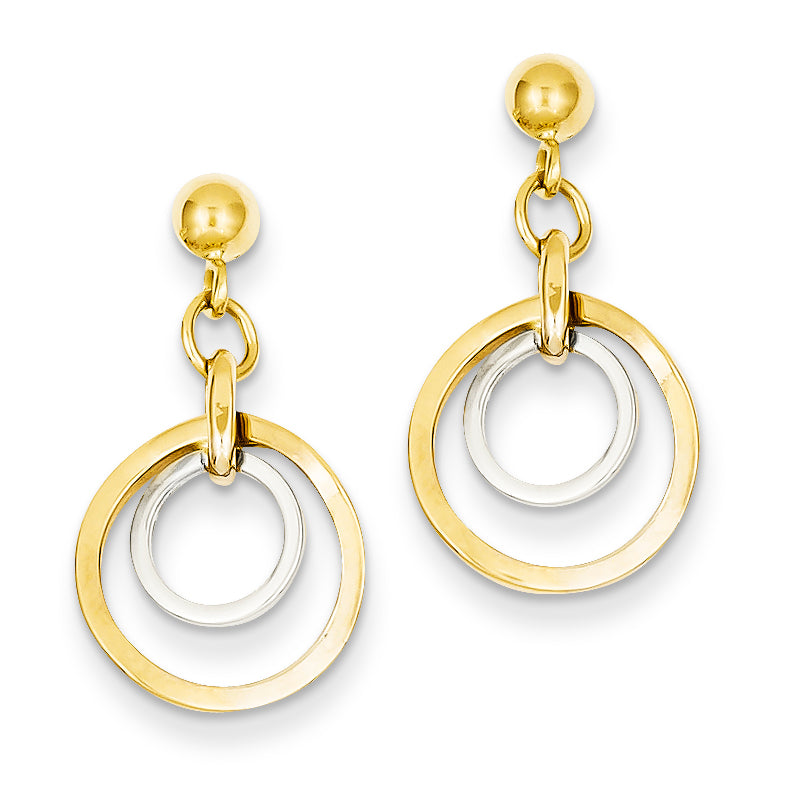 14K Gold Two-tone Circle Post Dangle Earrings