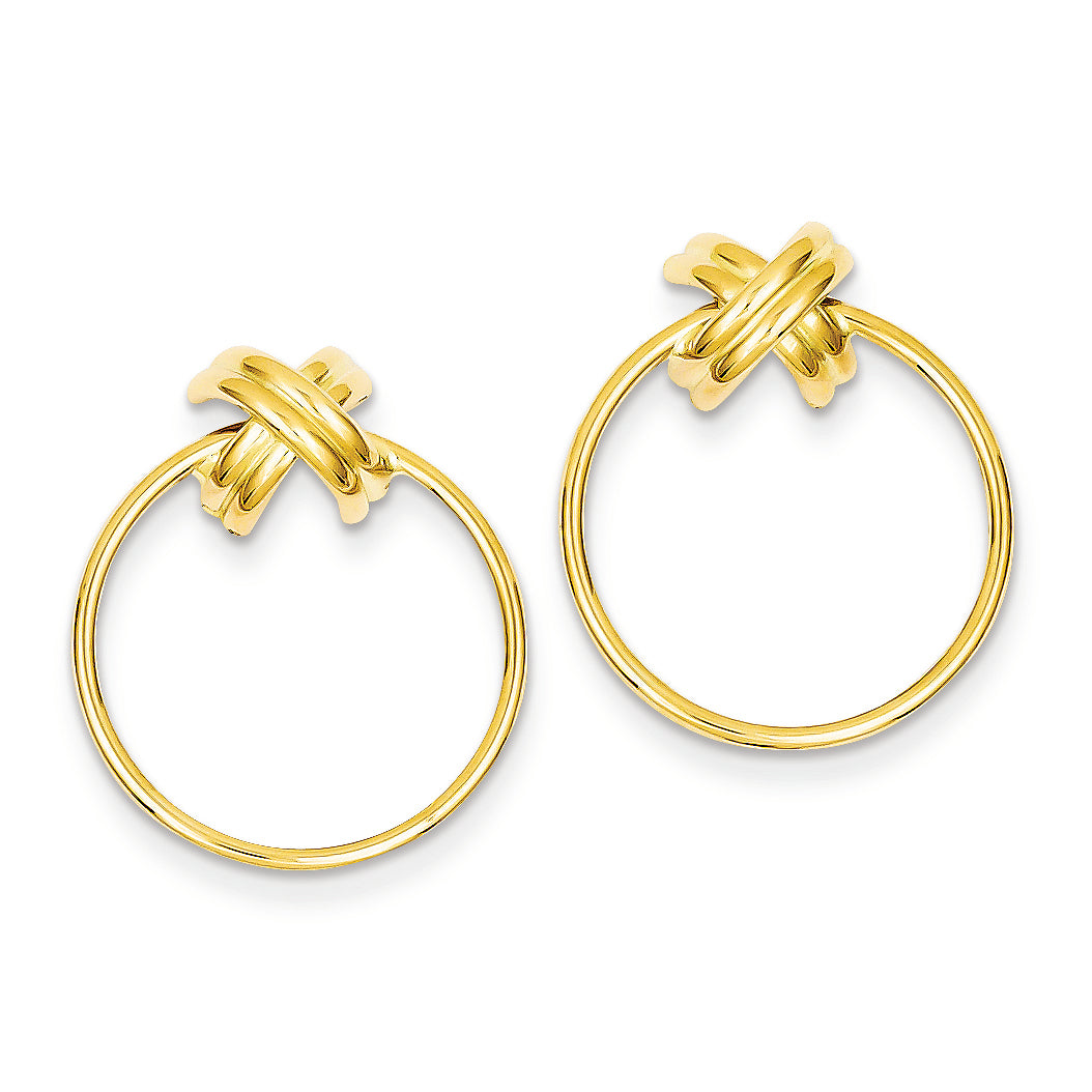 14K Gold Polished Knot and Circle Post Dangle Earrings