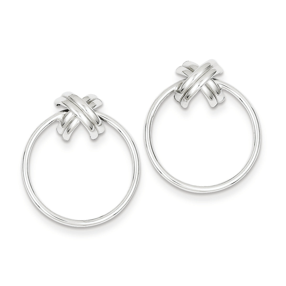 14K White Gold Polished Knot and Circle Post Dangle Earrings