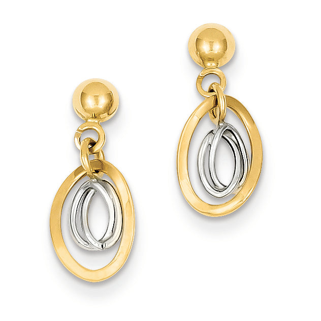14K Gold Two-tone Fancy Dangle Post Earrings
