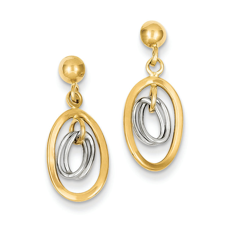 14K Gold Two-tone Oval Post Dangle Earrings