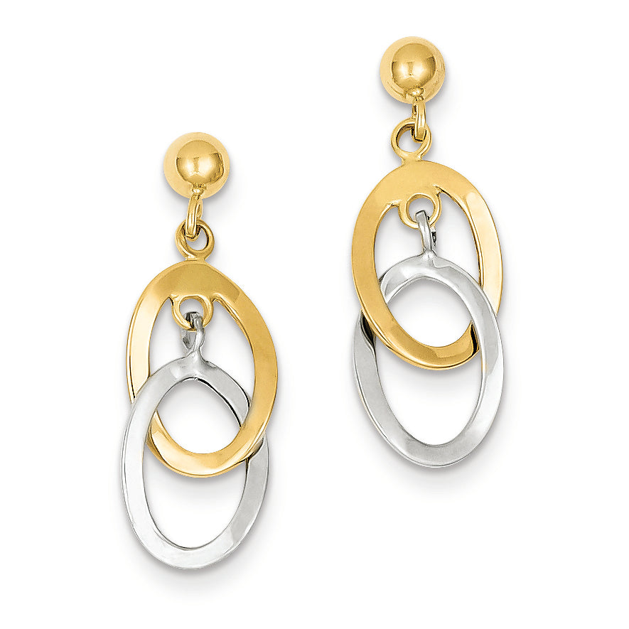 14K Gold Two-tone Oval Post Dangle Earrings