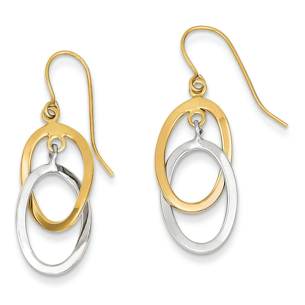 14K Gold Two-tone Oval Dangle Earrings