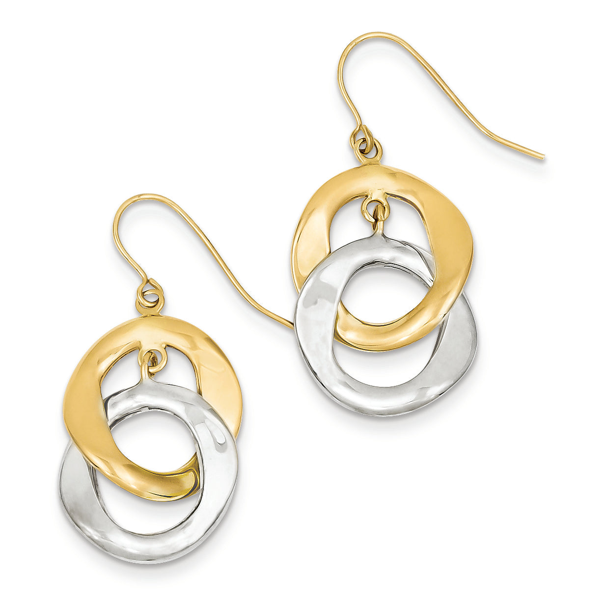 14K Gold Two-tone Polished Circle Dangle Earrings