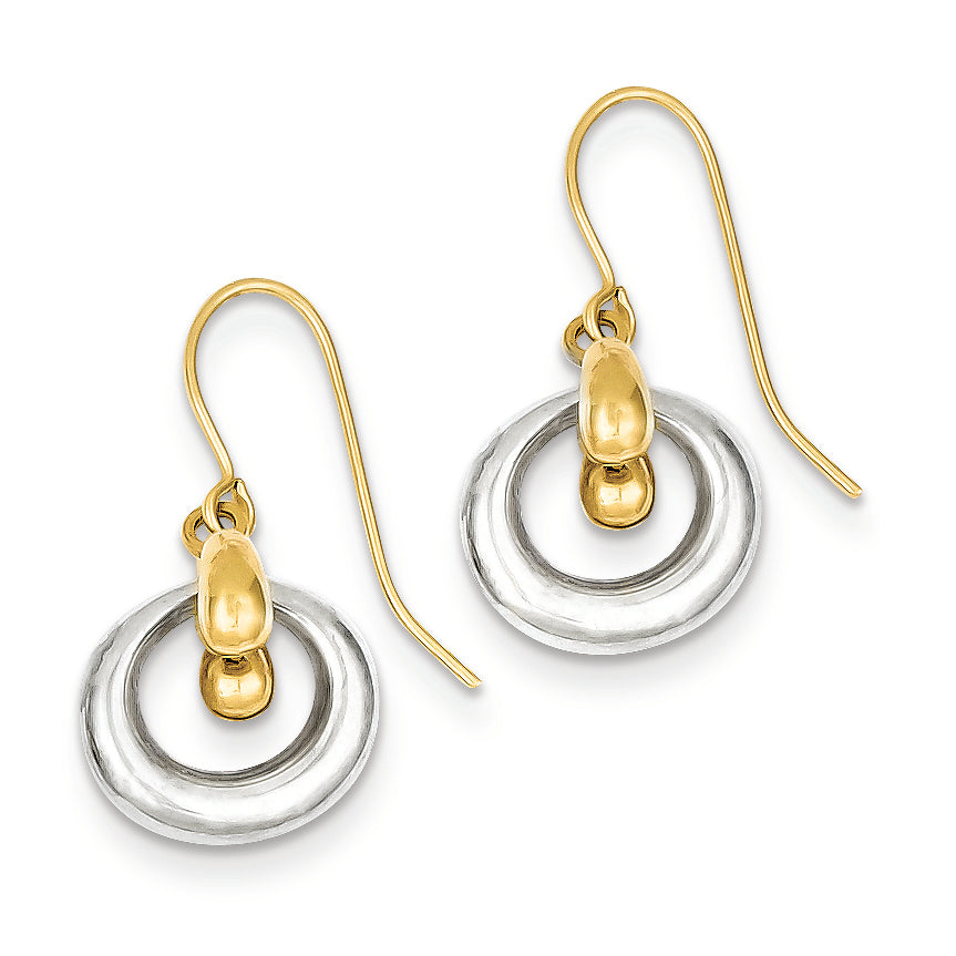 14K Gold Two-tone Circle Dangle Earrings