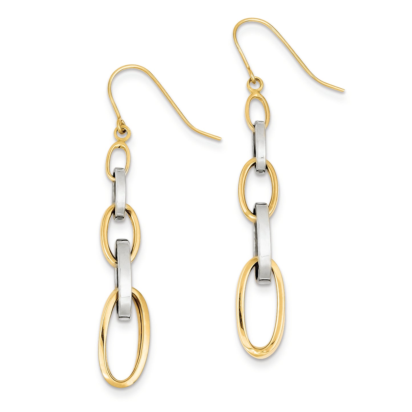 14K Gold Two-tone Oval Dangle Shepherd Hook Earrings
