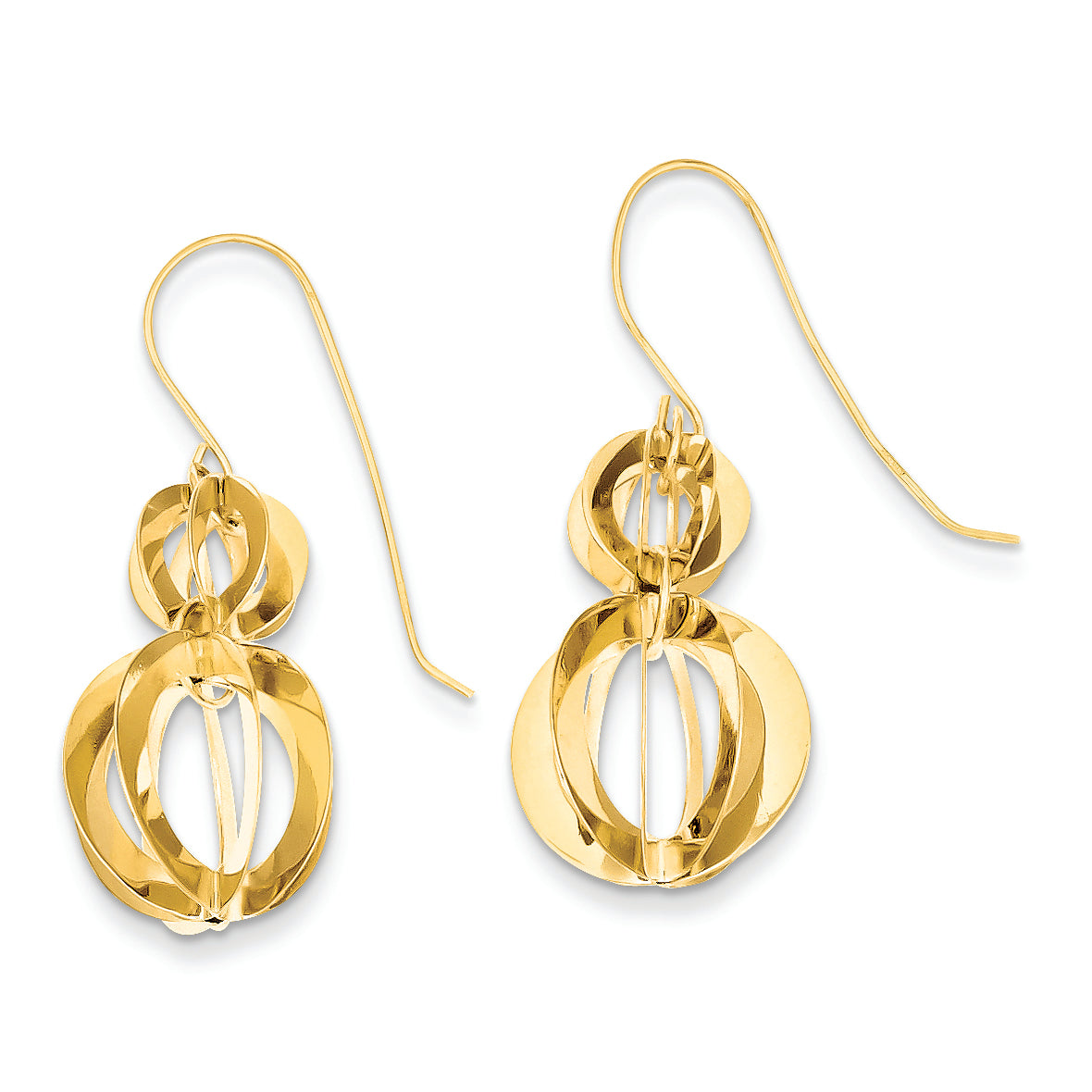 14K Gold Open Circle Cages Dangle Earrings