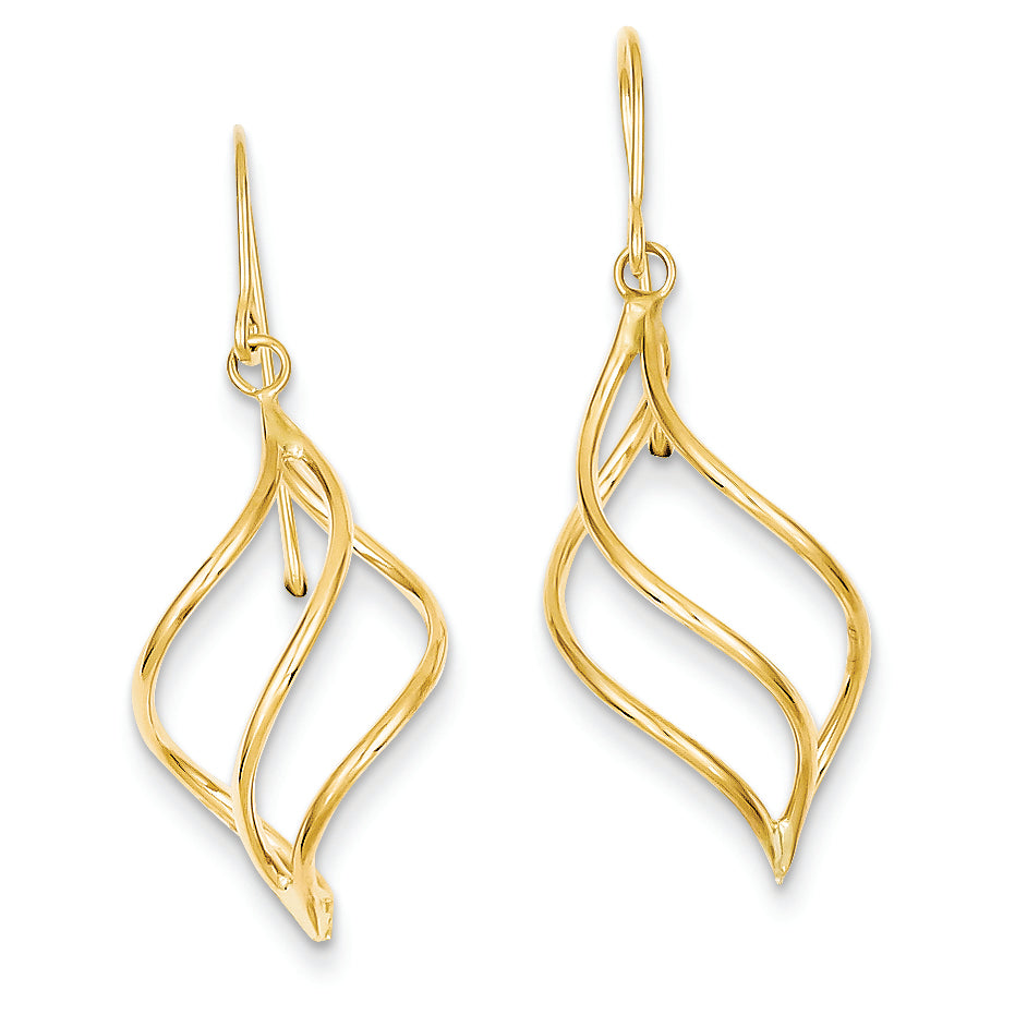 14K Gold Polished Short Twisted Dangle Earrings