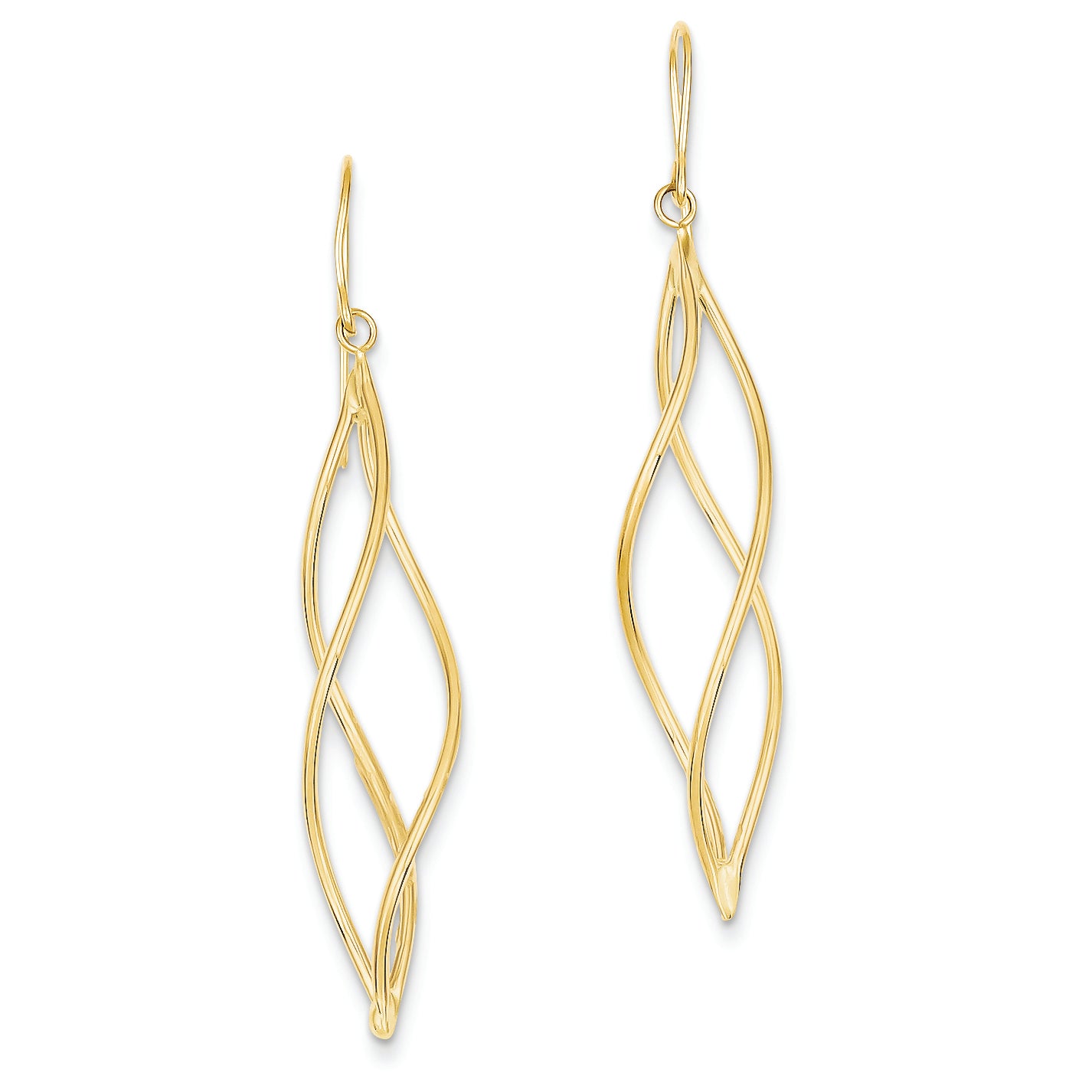 14K Gold Polished Long Twisted Dangle Earrings