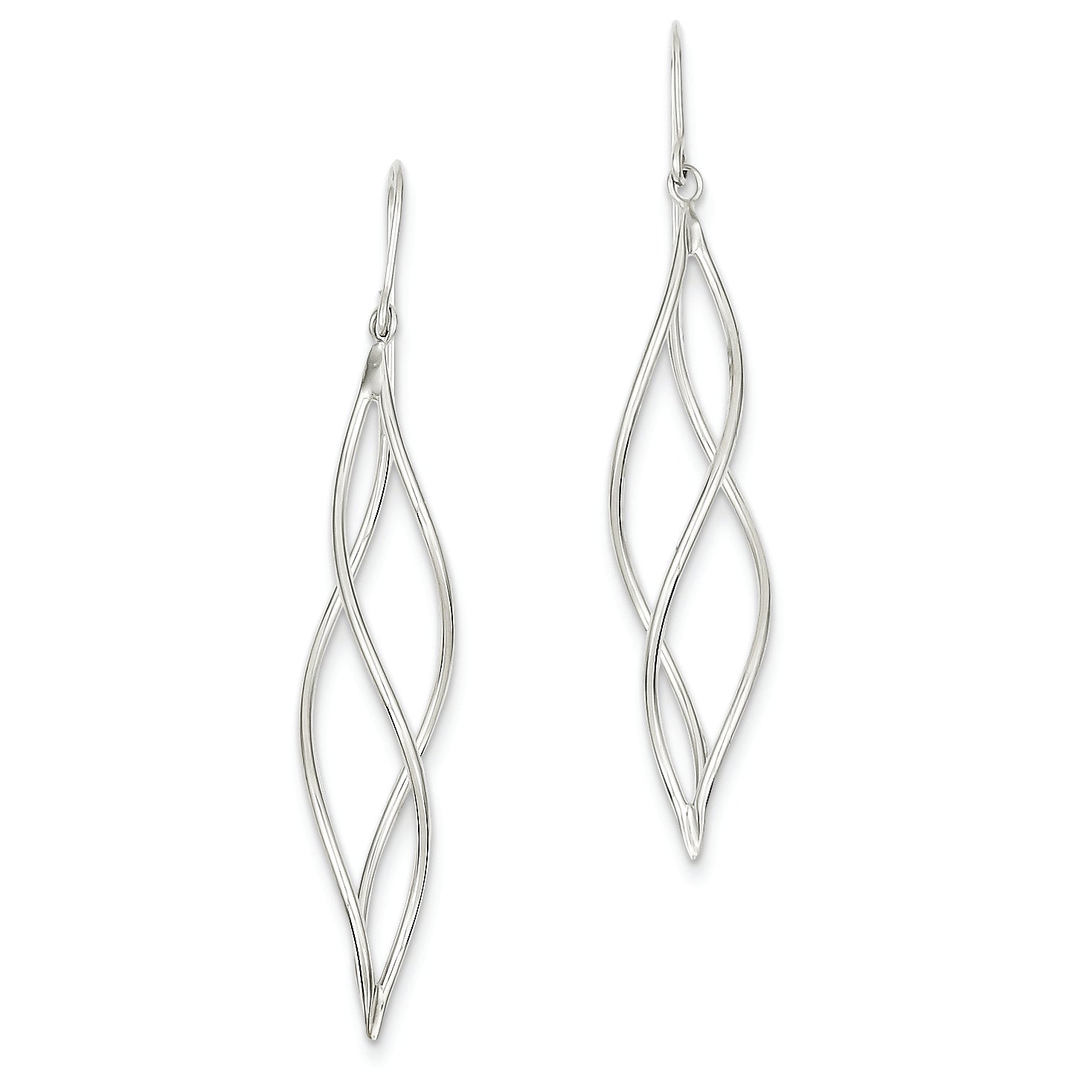 14K White Gold Polished Long Twisted Dangle Earrings