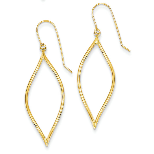 14K Gold Polished Twisted Oblong Dangle Earrings