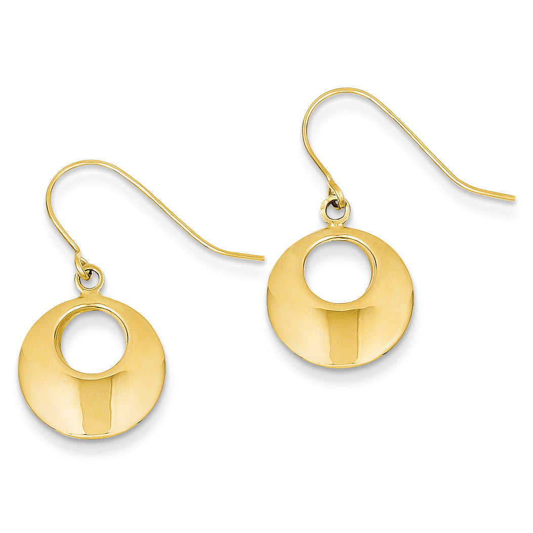 14K Gold Circle Hollow Dangle Earrings