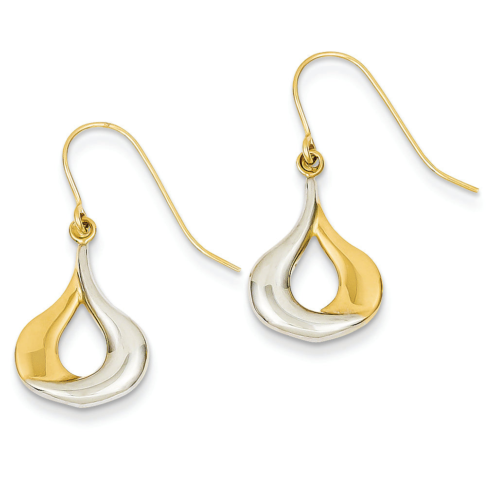 14K Gold & Rhodium Fancy Hollow Dangle Earrings