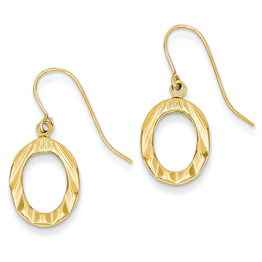 14K Gold Textured Oval Dangle Earrings