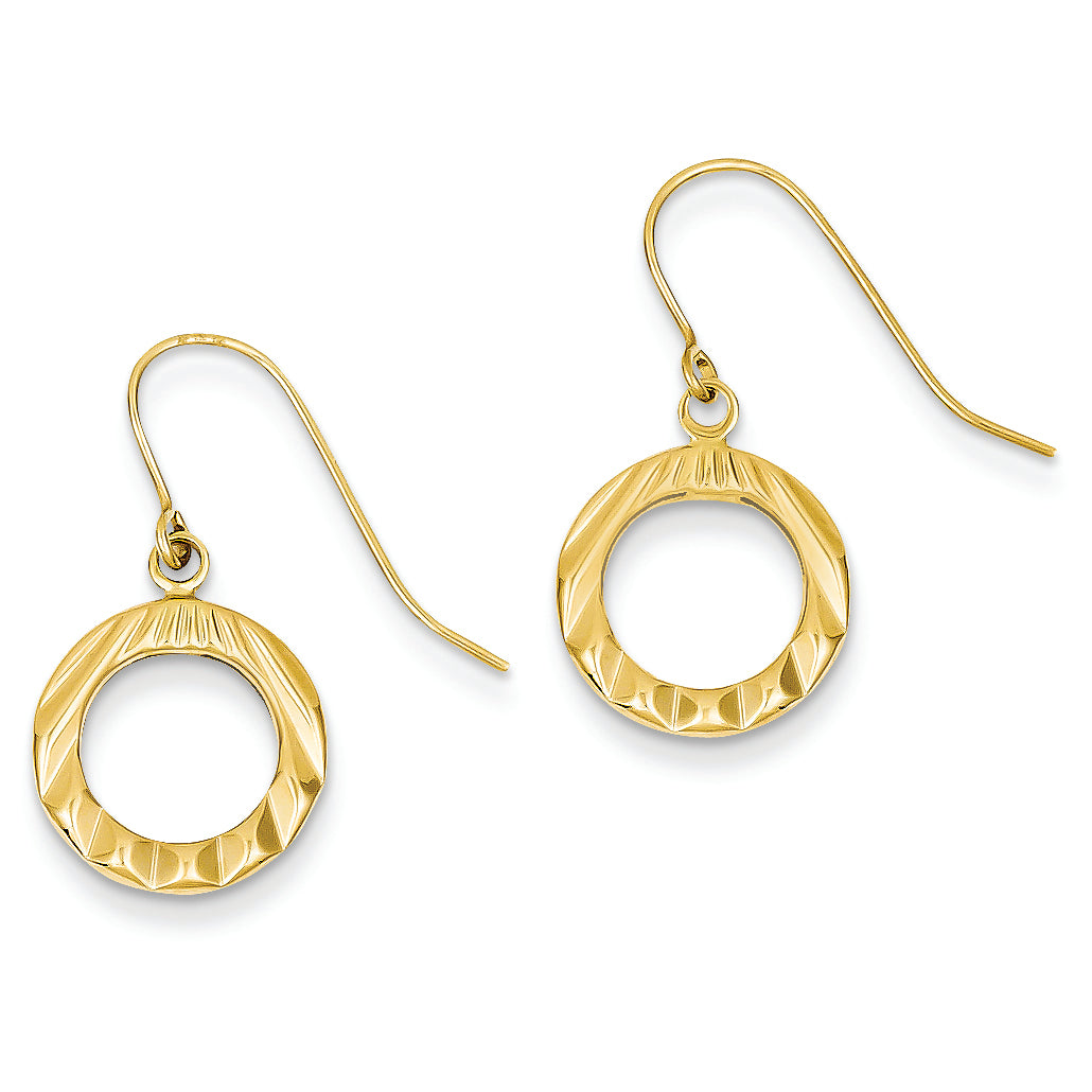 14K Gold Textured Circle Dangle Earrings